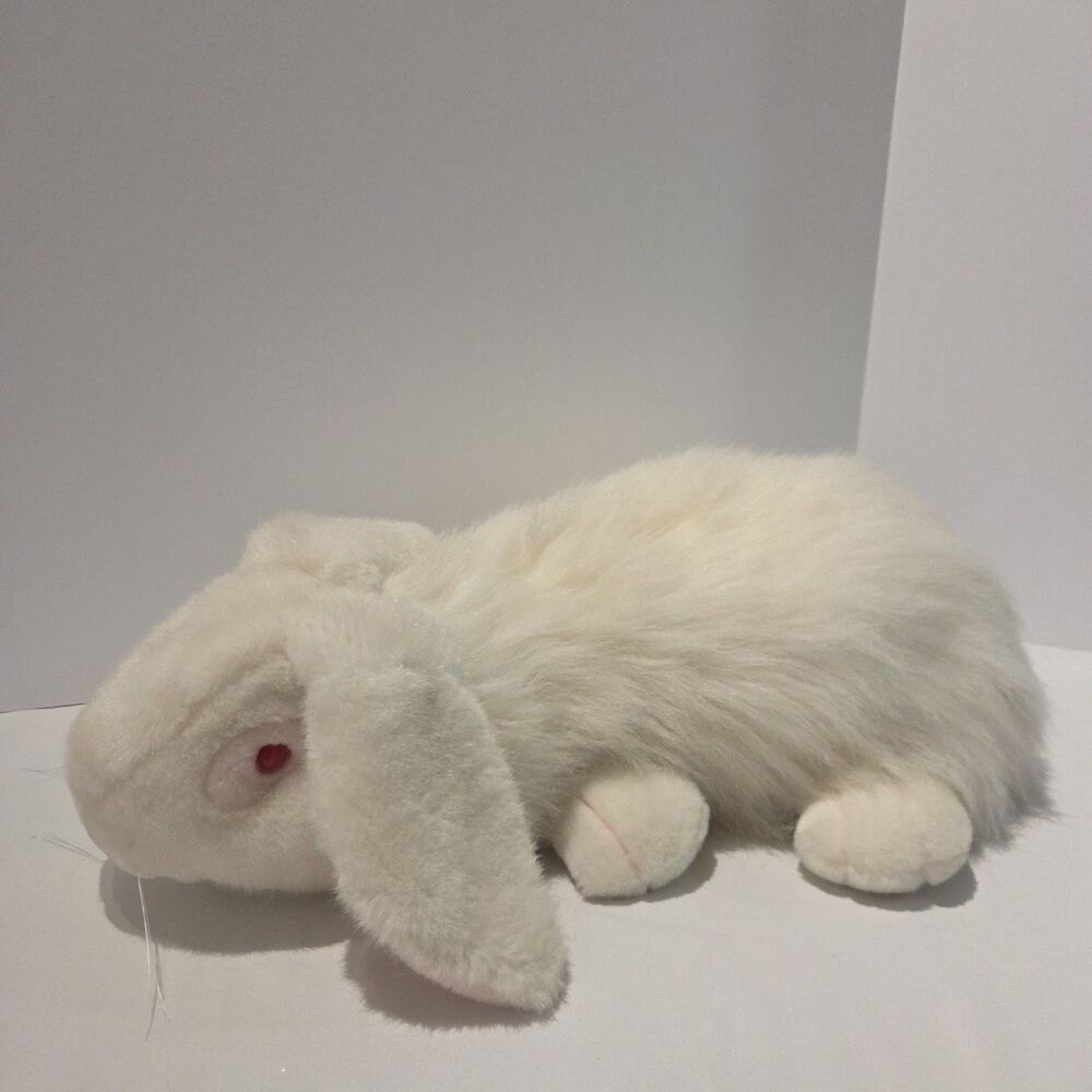 VTG 1988 Chrisha Playful Plush White Albino 18” Bunny Rabbit Pink Eyes Fuzzy